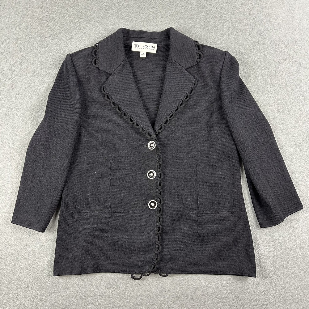 St John Collection Blazer Womens 8 Knit Scallop Trim Button Jacket Classic‎ USA